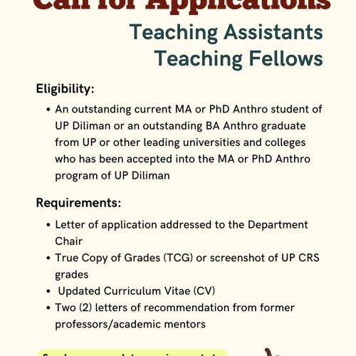 Call for Teaching Assistants and Teaching Fellows